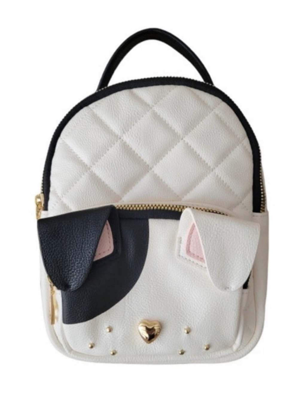 Betsey Johnson White Quilted Mini Backpack with Black & Pink Dog Ears